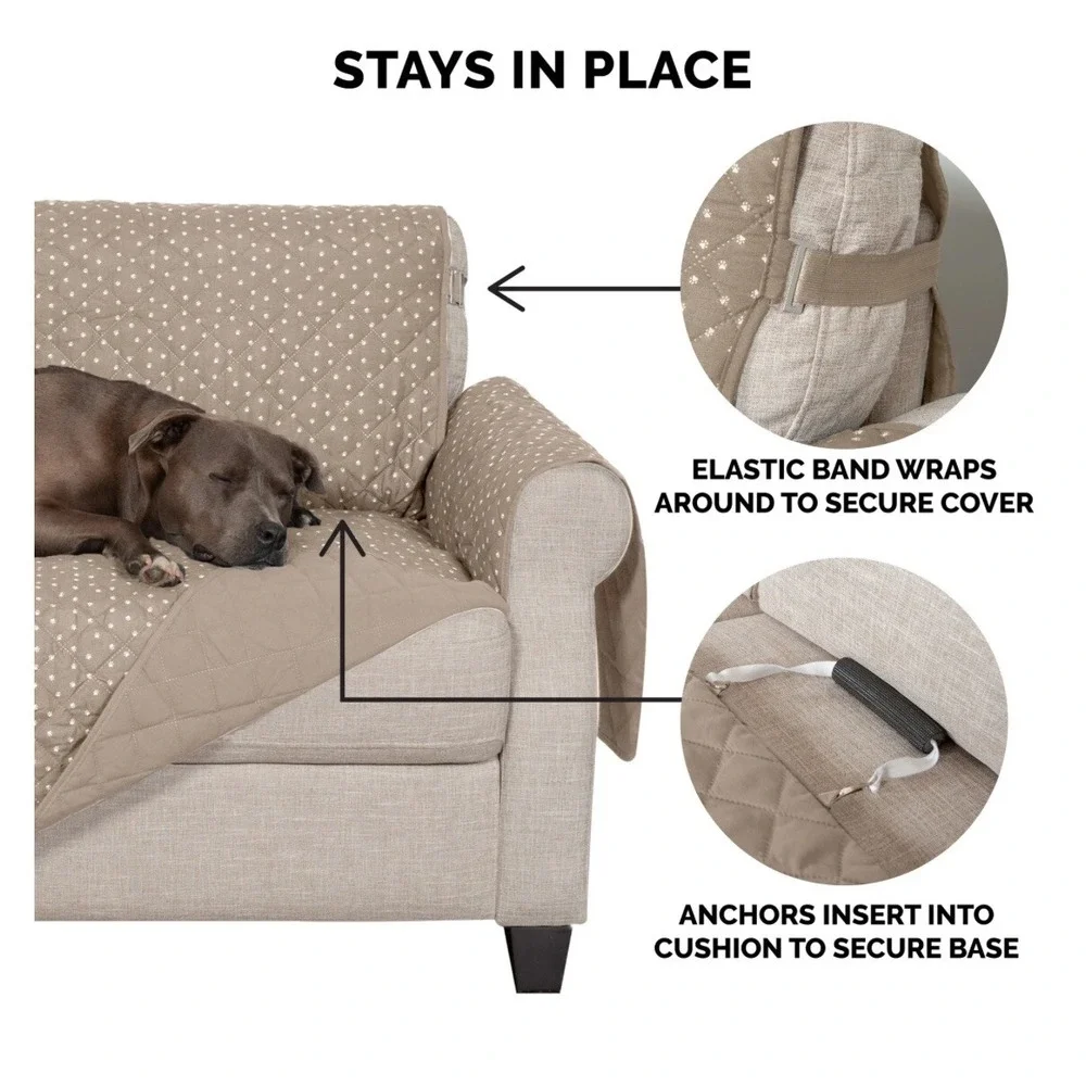 Furhaven Water-Resistant Paw Print‎ XL Sofa Furniture Protector Cover, Gray